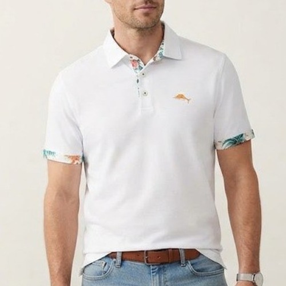 Tommy Bahama IslandZone Polo Mens Large White Excellent Short Sleeve Tropical
